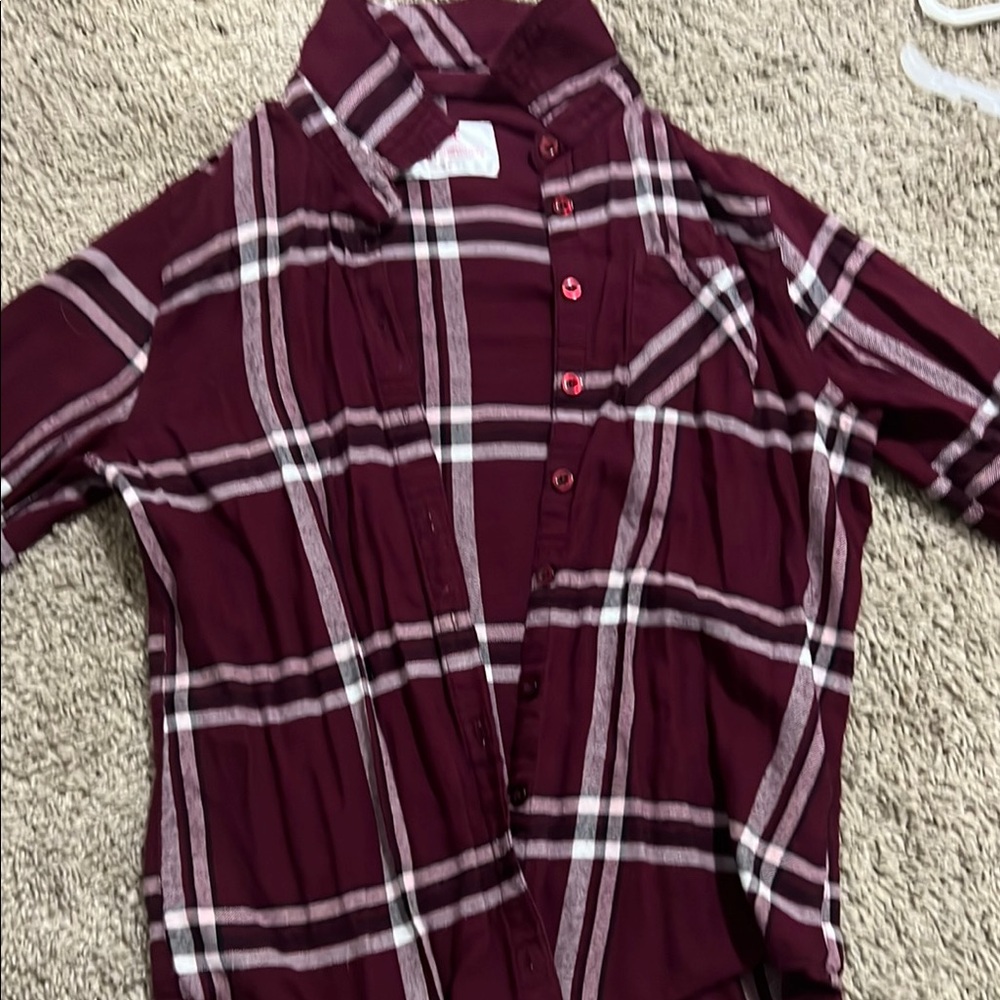 Burgundy Plaid Button-Up Shirt